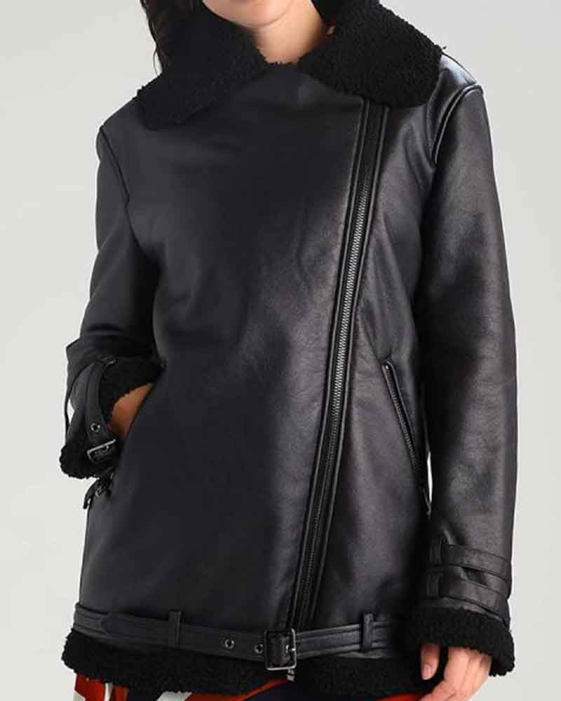 Womens Black Aviator Jacket - Image 3