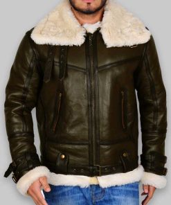 WWII B3 Bomber Men Army Green Shearling Jacket