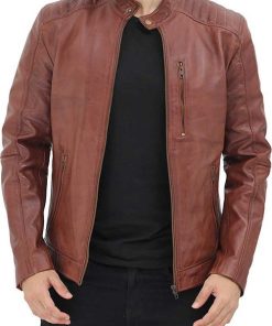 Men’s Benjamin Cafe Racer Shoulder Padded Brown Leather Jacket