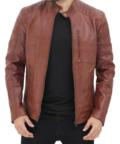 Benjamin Mens Cafe Racer Brown Leather Jacket