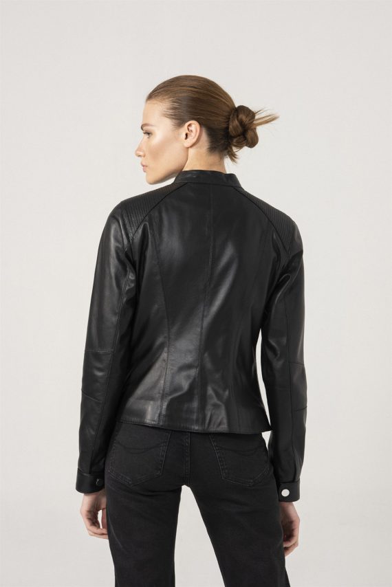 Biker Style Women Casual Black Leather Jacket