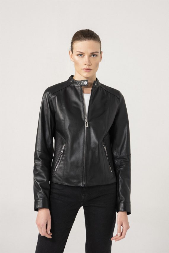 Biker Style Women Casual Black Leather Jacket - Image 2