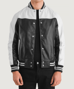 Black & White Terrance Leather Varsity Jacket