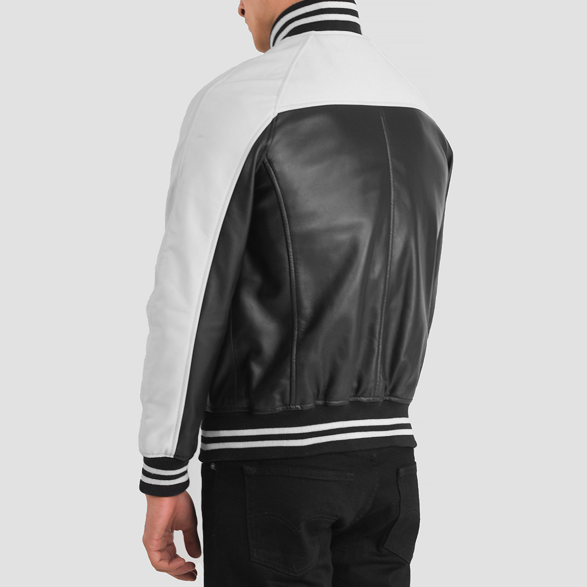 Black & White Terrance Leather Varsity Jacket - Image 2