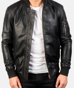Bomia Ma-1 Black Leather Bomber Jacket