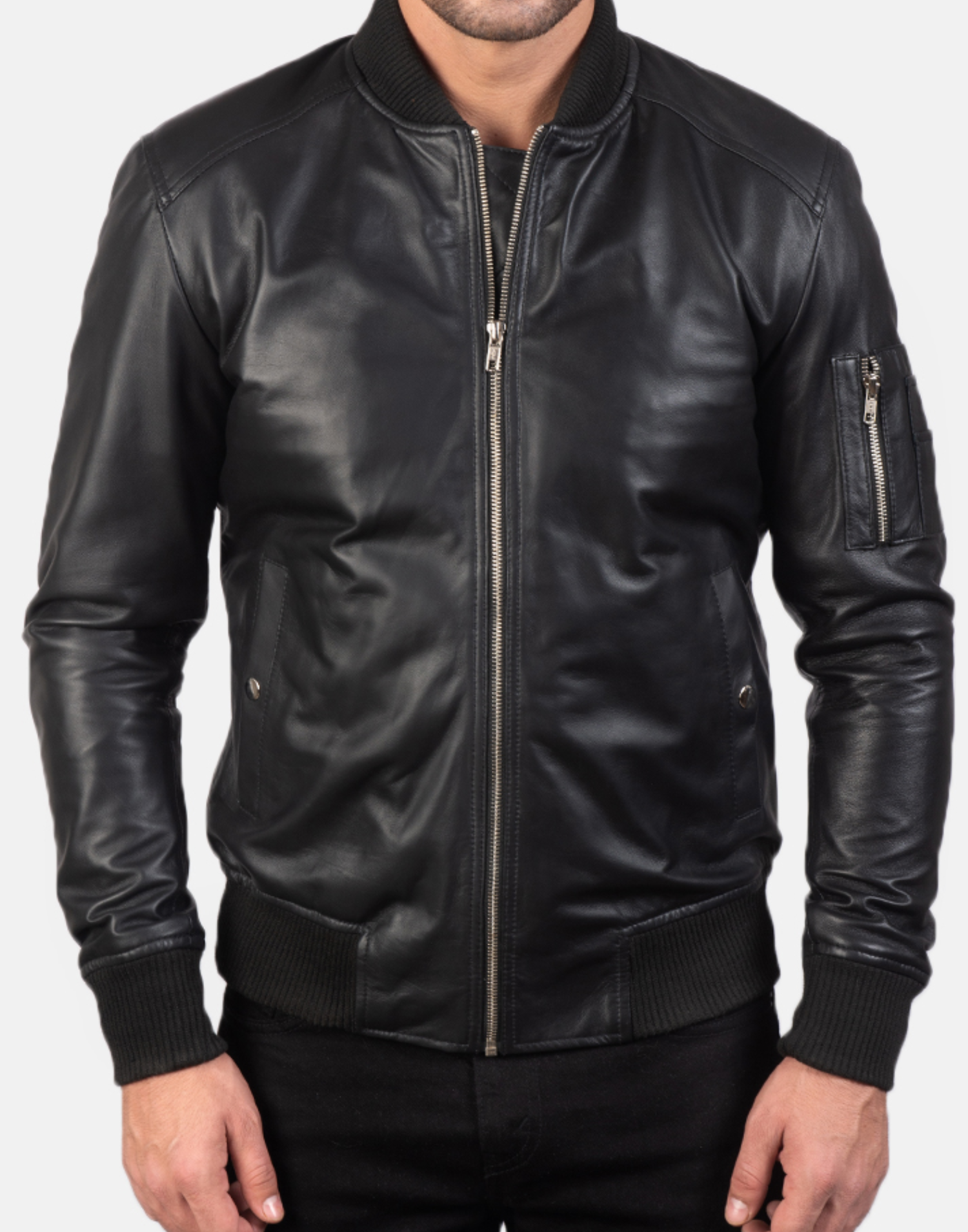 Bomia Ma-1 Black Leather Bomber Jacket - Image 3
