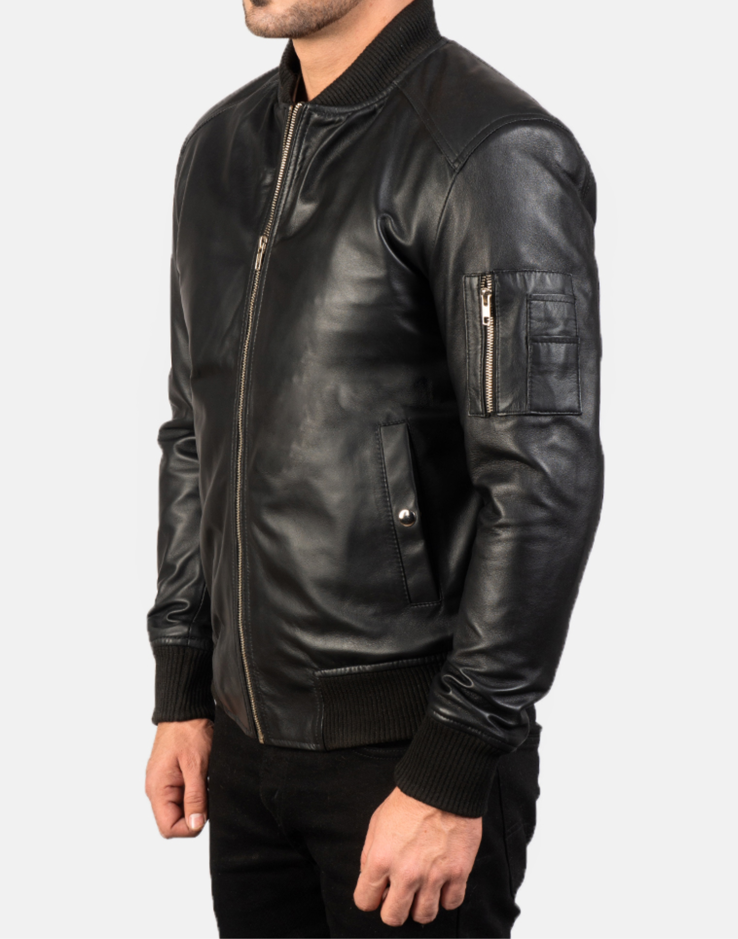 Bomia Ma-1 Black Leather Bomber Jacket - Image 4