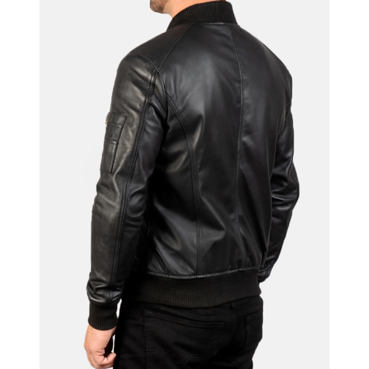 Bomia Ma-1 Black Leather Bomber Jacket - Image 2