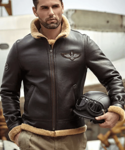 Brown RAF Aviator Airforce Sheepskin Shearling Leather Jacket