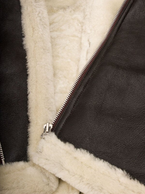 Men’s Brown Shearling Biker Jacket - Image 2