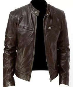 Cafe Racer Biker Brown Genuine Sheepskin Leather Jacket
