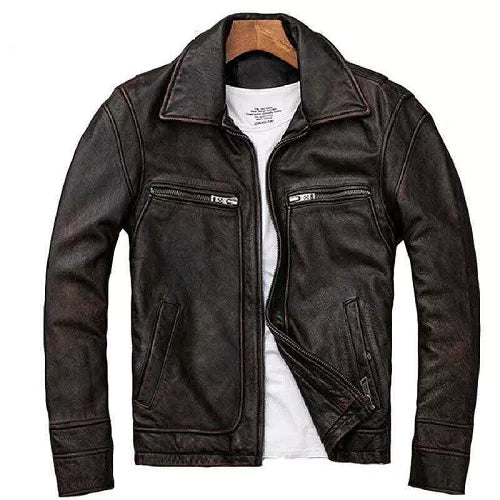 Cafe Racer Distressed Brown Genuine Leather Jacket - Image 2