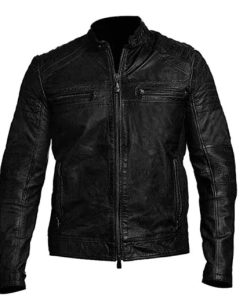 Vintage Cafe Racer Moto Distressed Black Genuine Leather Jacket