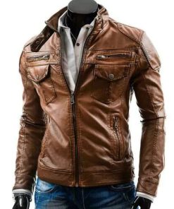 Cafe Racer Sheepskin Genuine Brown Leather Jacket