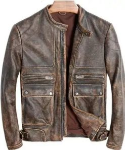 Cafe Racer Vintage Distressed Brown Leather Jacket
