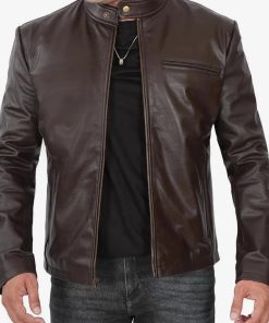 Men's Premium Dark Brown Cowhide Cafe Racer Leather Jacket