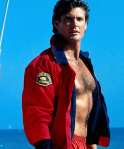 David Hasselhoff Baywatch Red Bomber Jacket