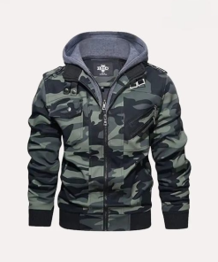 HOOD CREW Mens PU Faux Leather Motorcycle Bomber Jacket With a Removable Hood