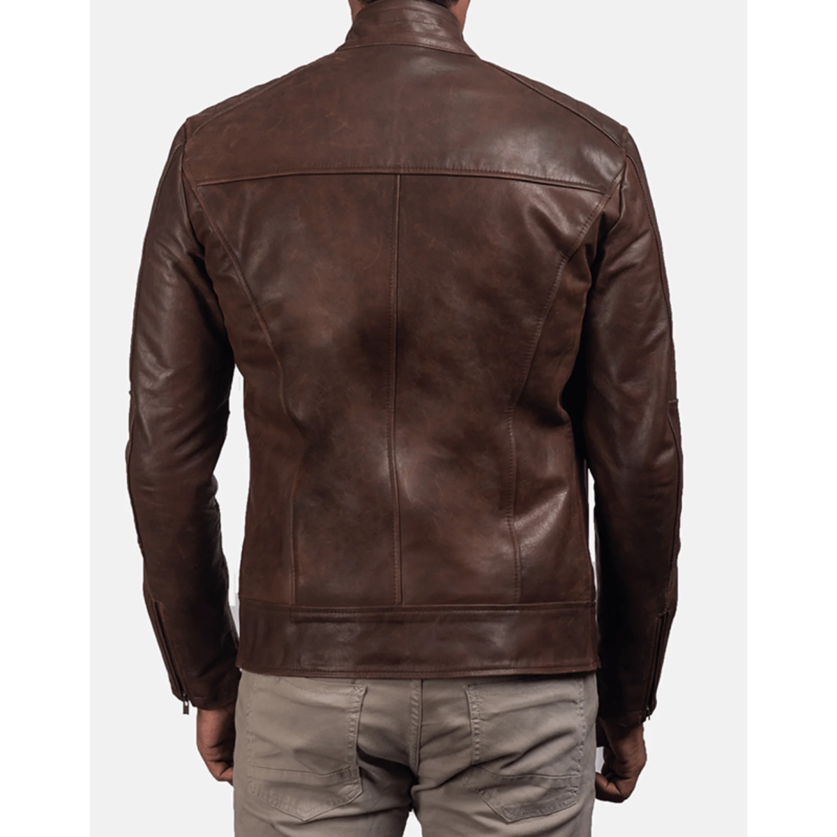 Dean Brown Leather Biker Jacket - Image 2