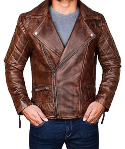 Men's Diamond Quilted Distressed Leather Jacket