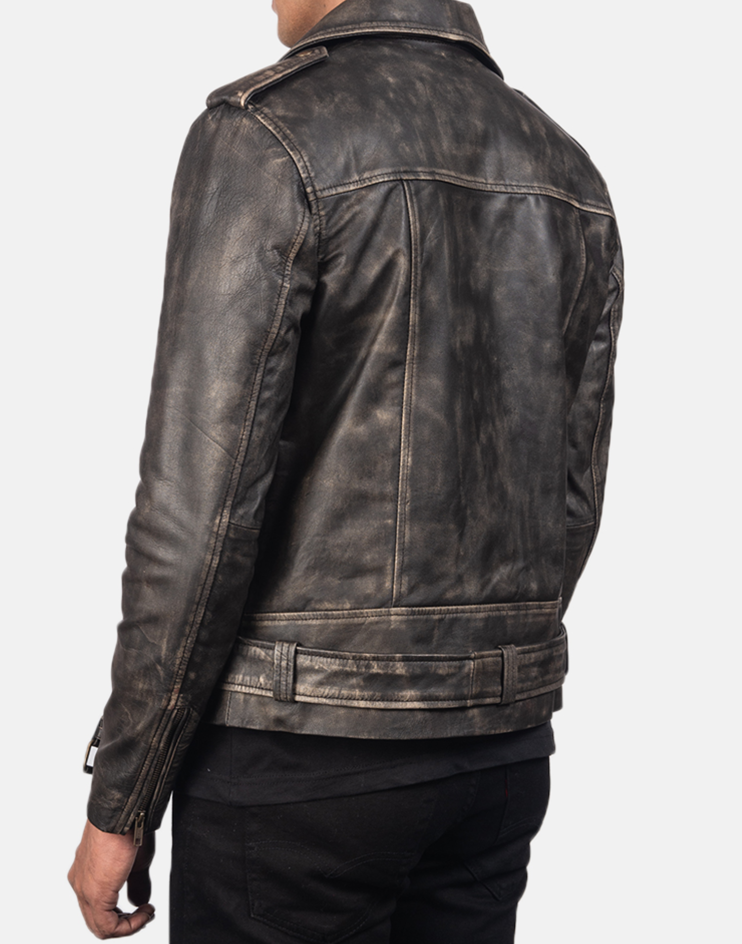 Distressed Brown Allaric Alley Biker Leather Jacket - Image 2