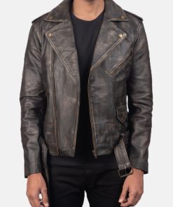 Distressed Brown Allaric Alley Biker Leather Jacket