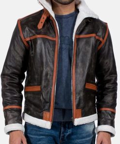 Distressed Brown Shearling Leather Jacket Mens