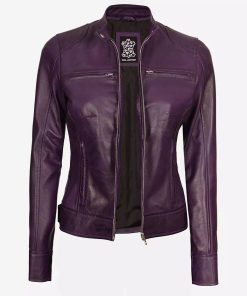 Dodge Women's Purple Cafe Racer Real Lambskin Leather Jacket
