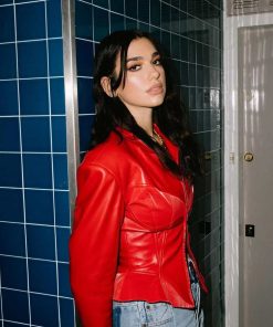 Dua Lipa Fever Red Leather Jacket