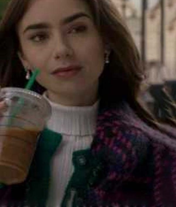 Emily in Paris Lily Collins Checked Wool Sweater - Image 2