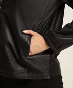 Black Leather Jacket With Detachable Hood Women