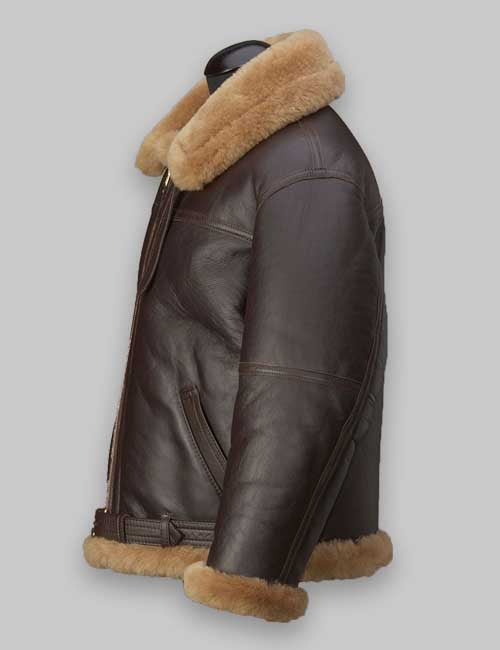 Men RAF Flight Brown Shearling Jacket - Image 2