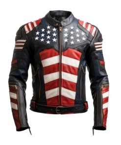 Men's American Flag Casual Zipper Leather Jacket