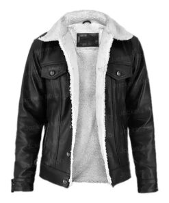 Men's Aviator Faux Shearling Black Leather Jacket