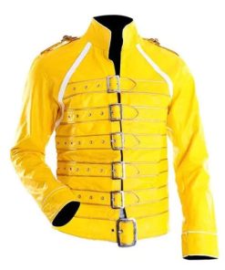 Freddie Mercury Yellow Strap Faux Leather Jacket