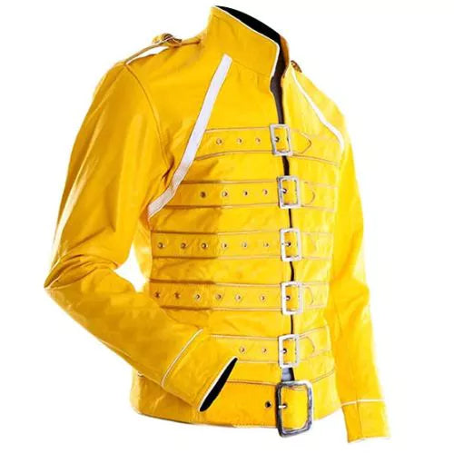 Freddie Mercury Yellow Strap Faux Leather Jacket - Image 2
