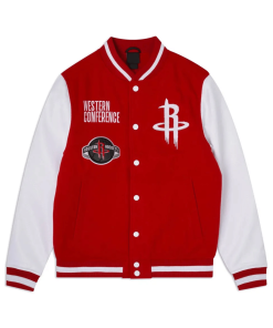 Red And White Houston Rockets Varsity Jacket