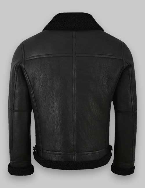 RAF Style Jet Black Shearling Leather Jacket Men - Image 4