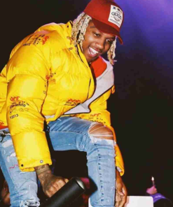 Lil Durk Print Yellow Puffer Jacket
