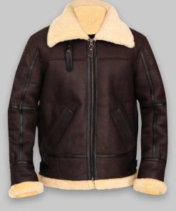 Men Aviator Bomber Shearling Leather Jacket