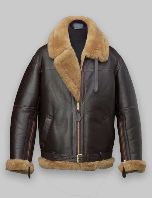 Men RAF Flight Brown Shearling Jacket