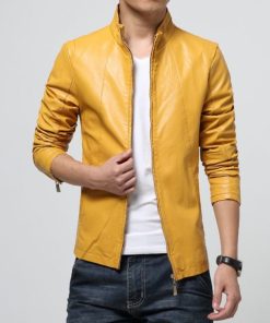 Men Stand Collar Leather Jacket