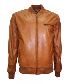 Men Casual Tan Brown Bomber Jacket