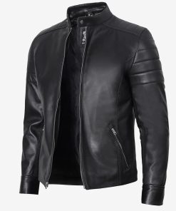 Men's Black Cafe Racer Real Leather Jacket