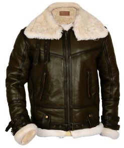 Mens Army Green Bomber Leather Jacket