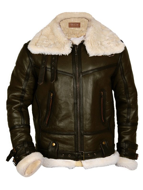 Mens Army Green Bomber Leather Jacket