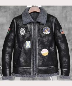 Mens Black Aviator Sheepskin Bomber Shearling Jacket