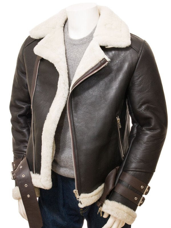 Men’s Brown Shearling Biker Jacket