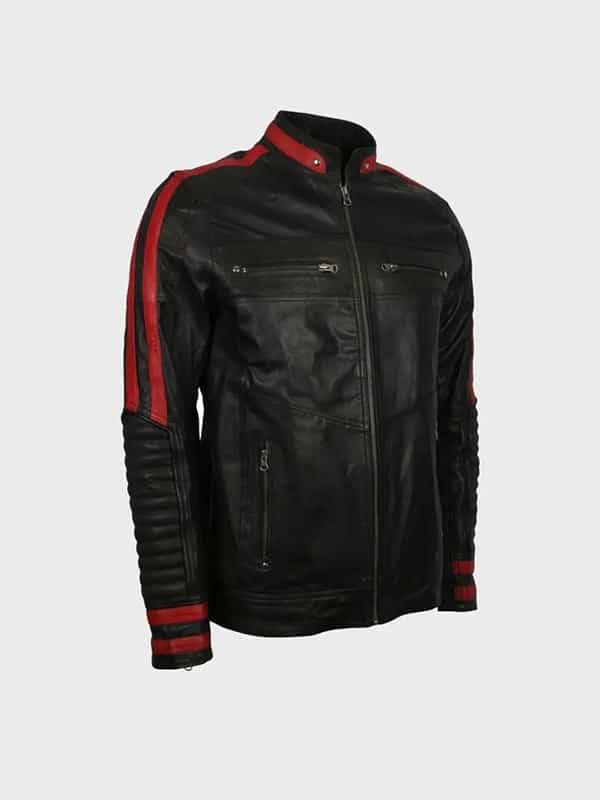 Mens Cafe Racer Red & Black Leather Jacket - Image 2