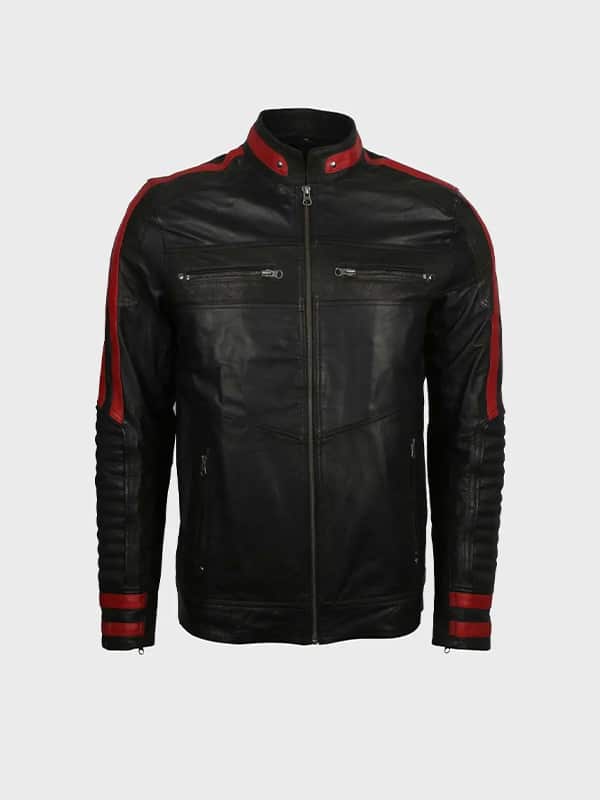 Mens Cafe Racer Red & Black Leather Jacket